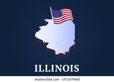 Illinois state Isometric map and USA national flag 3D isometric shape of us state Vector Illustration