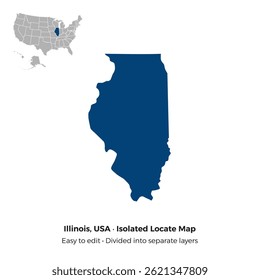 Illinois State, Locate Isolated Map Shilloutte