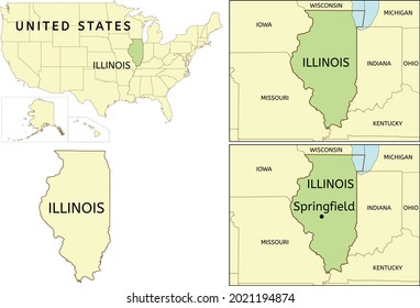 Illinois state location on map of USA