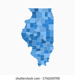 Illinois State Map Administration Division Blue Color. Vector Illustration Eps10