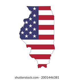 Illinois state map with American national flag on white background