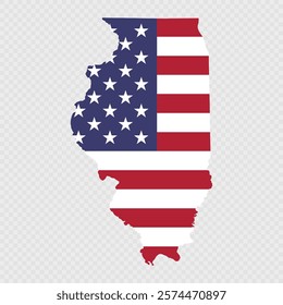 Illinois state map with American national flag.