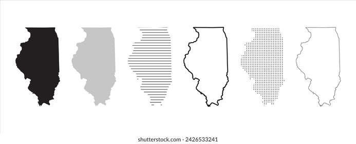 Illinois State Map Black. Illinois map silhouette isolated on transparent background. Vector Illustration. Variants.