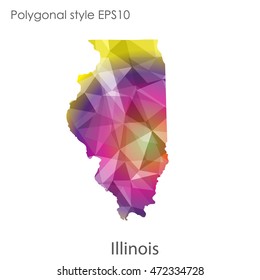 Illinois state map in geometric polygonal,mosaic style.Abstract gems triangle,modern design background. Vector illustration EPS10