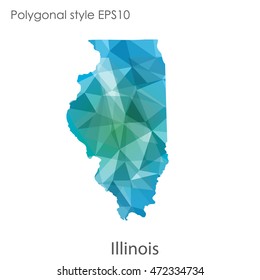 Illinois state map in geometric polygonal,mosaic style.Abstract gems triangle,modern design background. Vector illustration EPS10