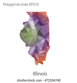 Illinois state map in geometric polygonal,mosaic style.Abstract gems triangle,modern design background. Vector illustration EPS10