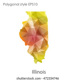 Illinois state map in geometric polygonal,mosaic style.Abstract gems triangle,modern design background. Vector illustration EPS10