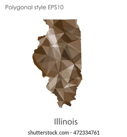 Illinois state map in geometric polygonal,mosaic style.Abstract gems triangle,modern design background. Vector illustration EPS10