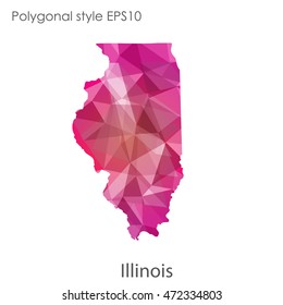 Illinois state map in geometric polygonal,mosaic style.Abstract gems triangle,modern design background. Vector illustration EPS10