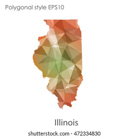 Illinois state map in geometric polygonal,mosaic style.Abstract gems triangle,modern design background. Vector illustration EPS10