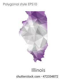Illinois state map in geometric polygonal,mosaic style.Abstract gems triangle,modern design background. Vector illustration EPS10