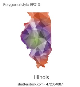 Illinois state map in geometric polygonal,mosaic style.Abstract gems triangle,modern design background. Vector illustration EPS10