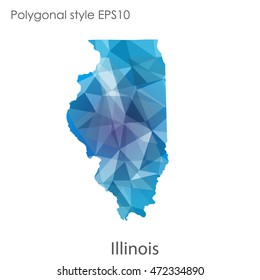Illinois state map in geometric polygonal,mosaic style.Abstract gems triangle,modern design background. Vector illustration EPS10