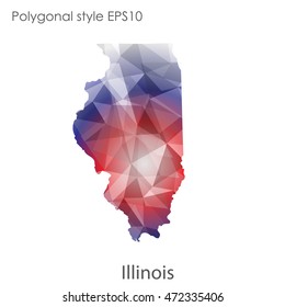 Illinois state map in geometric polygonal,mosaic style.Abstract gems triangle,modern design background. Vector illustration EPS10