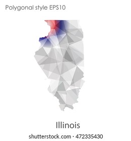 Illinois state map in geometric polygonal,mosaic style.Abstract gems triangle,modern design background. Vector illustration EPS10