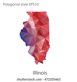 Illinois state map in geometric polygonal,mosaic style.Abstract gems triangle,modern design background. Vector illustration EPS10