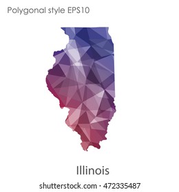 Illinois state map in geometric polygonal,mosaic style.Abstract gems triangle,modern design background. Vector illustration EPS10