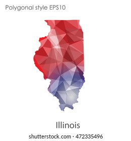 Illinois state map in geometric polygonal,mosaic style.Abstract gems triangle,modern design background. Vector illustration EPS10