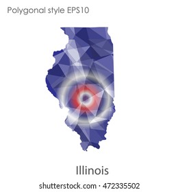 Illinois state map in geometric polygonal,mosaic style.Abstract gems triangle,modern design background. Vector illustration EPS10
