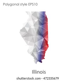 Illinois state map in geometric polygonal,mosaic style.Abstract gems triangle,modern design background. Vector illustration EPS10