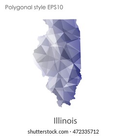 Illinois state map in geometric polygonal,mosaic style.Abstract gems triangle,modern design background. Vector illustration EPS10
