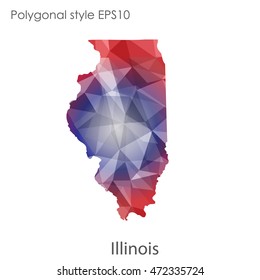 Illinois state map in geometric polygonal,mosaic style.Abstract gems triangle,modern design background. Vector illustration EPS10