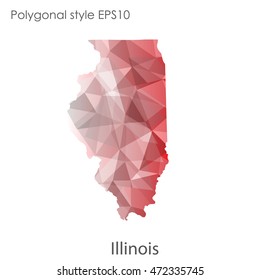 Illinois state map in geometric polygonal,mosaic style.Abstract gems triangle,modern design background. Vector illustration EPS10