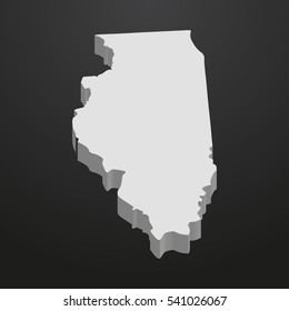 Illinois State map in gray on a black background 3d