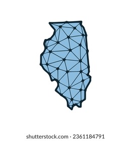 Illinois state map polygonal illustration made of lines and dots, isolated on white background. US state low poly design