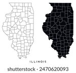 Illinois state map of regions districts vector black on white and outline