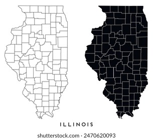 Illinois state map of regions districts vector black on white and outline