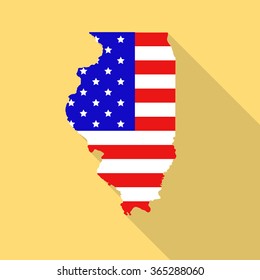 Illinois state map in style of USA national flag. Flat style with long shadow