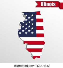 Illinois  State map with US flag inside and ribbon