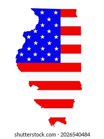 Illinois state map vector silhouette illustration. United States of America flag over Illinois map. USA, American national symbol of pride and patriotism. Vote election campaign banner.