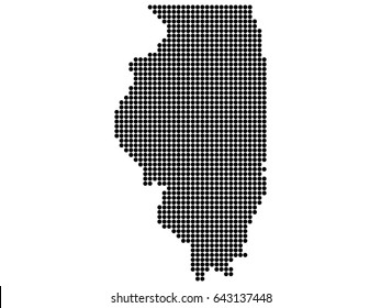 Illinois state print, map. White background, black dots.