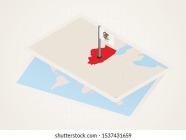 Illinois state selected on map with isometric flag of Illinois. Vector paper map.