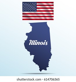 Illinois state with shadow with USA waving flag