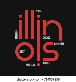 Illinois state. T-shirt and apparel vector design, print, typography, poster, emblem.
