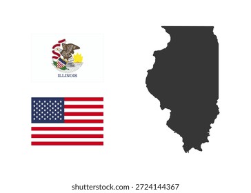 Estado de Illinois, EE.UU. Bandera y territorio de Illinois. Territorio de los Estados Unidos de América sobre fondo blanco. Estados separados. Vector 