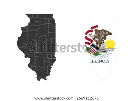 Illinois state of USA. Illinois flag and territory. States of America territory on white background. Separate states. Vector