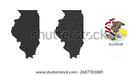 Illinois state of USA. Illinois flag and territory. States of America territory. Separate states. Vector