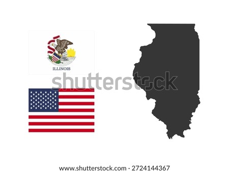 Illinois state of USA. Illinois flag and territory. States of America territory on white background. Separate states. Vector 