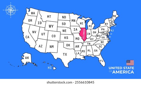 Illinois State, USA, vector map isolated on United states map.