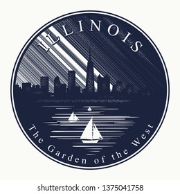 Illinois. Tattoo and t-shirt design. Welcome to state of Illinois, (USA). The garden of the west slogan. Travel art concept  