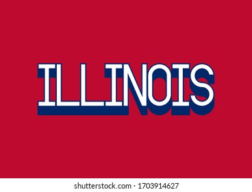 Illinois-Text mit blauen und weißen Typografie-Designelementen auf rotem Hintergrund.