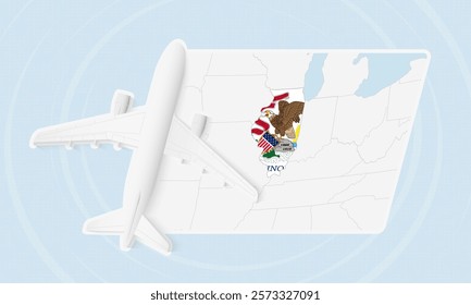 Illinois Travel Illustration with Plane and National Flag. Ideal for travel agencies, promotional materials, or geographic content related to Illinois.