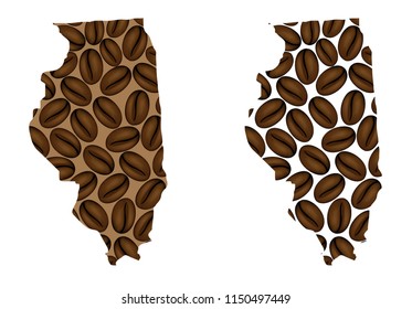 Illinois (United States of America) -  map of coffee bean, Illinois map made of coffee beans,