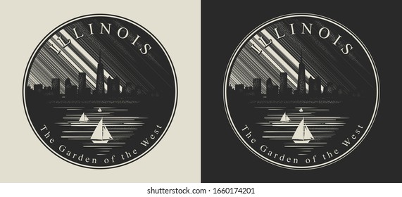 Illinois. United States of America (USA). The garden of the west slogan. Travel and tourism concept. Template for clothes, t-shirt design. Vector illustration 