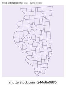 Illinois, United States. Simple vector map. State shape. Outline Regions style. Border of Illinois. Vector illustration.