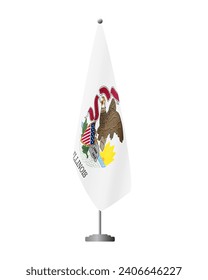 Illinois US flag on flagpole for official meetings, transparent background, vector